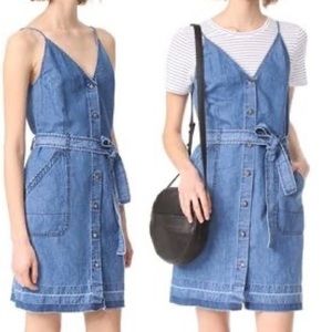 J Brand Chambray Carmela Belted Button Down Linen Sleeveless Mini Dress